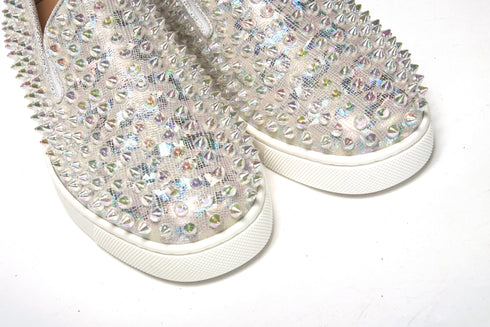 Christian Louboutin Roller Boat White Embellished Leather Women’s Flat Sneakers Shoes